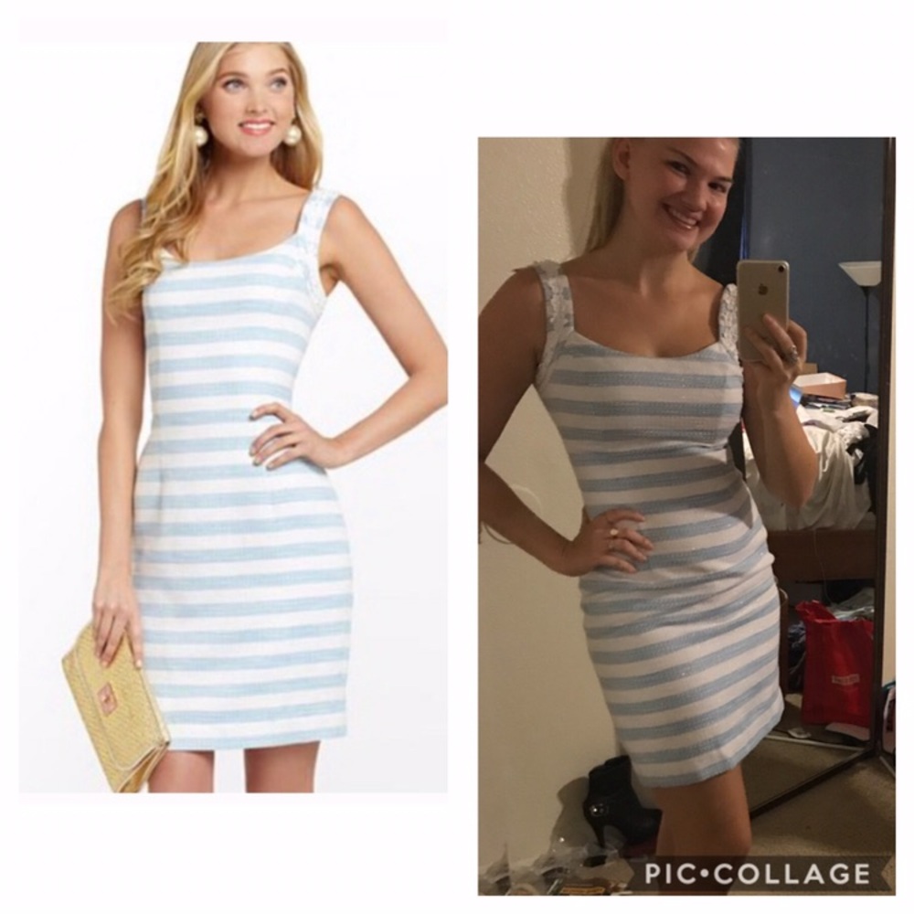 EUC Rare Lilly Pulitzer Nienie Flutter Blue Tweed Sleeveless Dress 0 XS